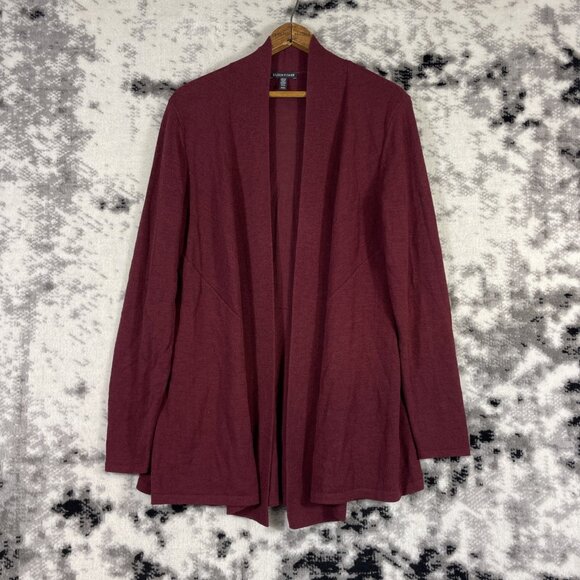 Eileen Fisher Cardigan Womens Size Medium Wine 100% Wool‎ Lightweight Knit Open - Picture 1 of 13